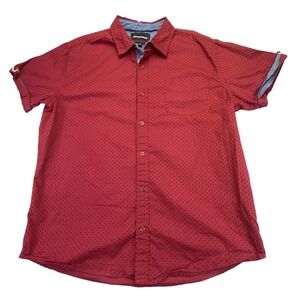 Aeropostale Button Down Shirt Men's XL‎ Red Polka Dot Short Sleeve Roll Sleeve